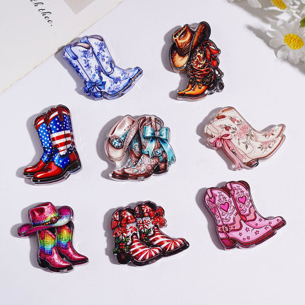 Boot with  Diverse Design Acrylic Beads, Mult-Color Random Mix