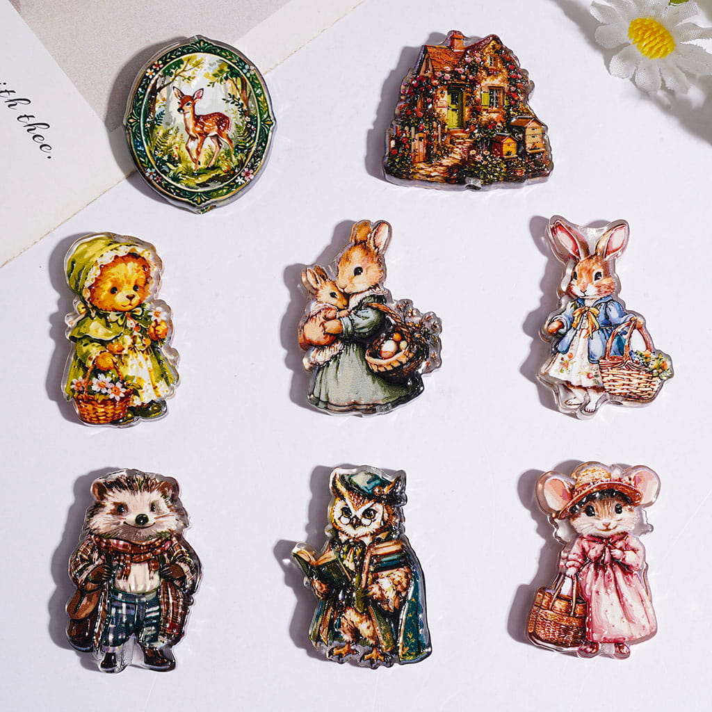 Oil Painting Style in Various Animal Deer Bear Rabbit Hedgehog Owl Mouse Acrylic Beads, Random Mix