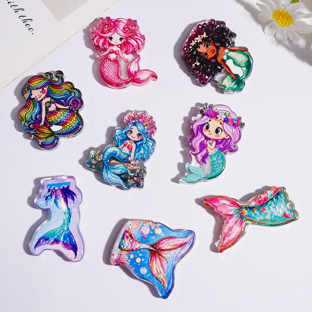 Acrylic Beads with Ocean Mermaid Princess and Fishtail, Assorted Style, Random Mix