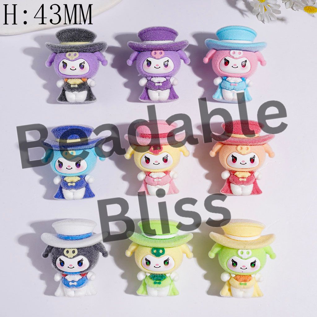 Flocked Fluffy Evil Girl Character with Magician Costume Soft PVC Rubber Beads, Height 43MM, Multi-Color, Random Mix