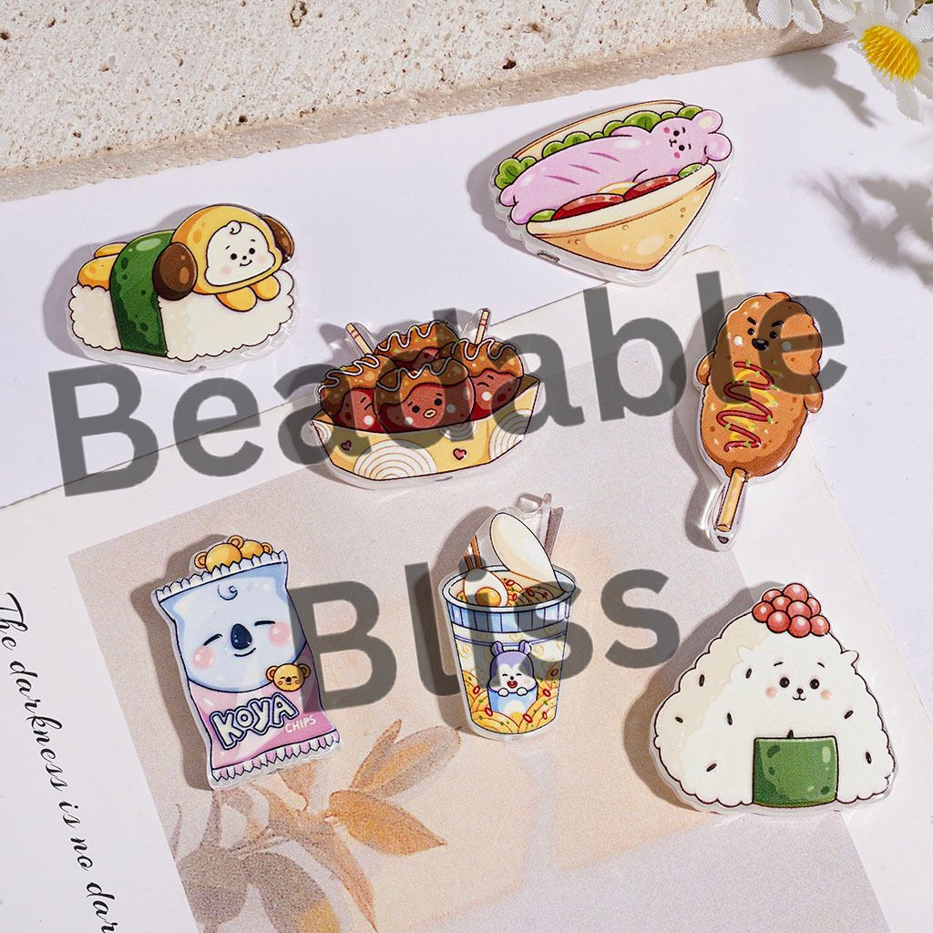 Acrylic Beads Snack Sushi Instant Noodles Takoyaki Sandwich Hot Dog Stick, Fast Food Series, Random Mix
