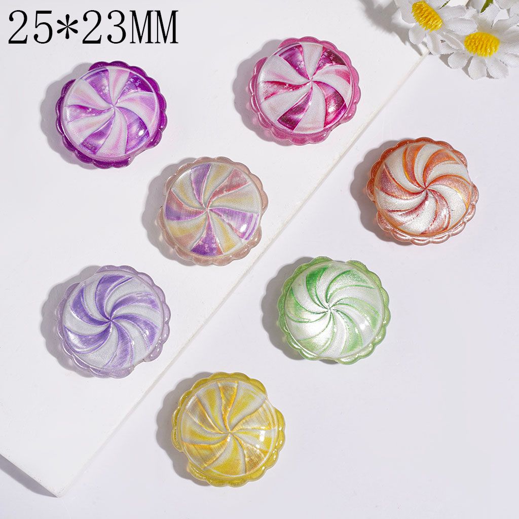 Acrylic Beads Colorful Candy Spiral Texture and Wavy Edge, 25*23MM, Multi-Color, Random Mix
