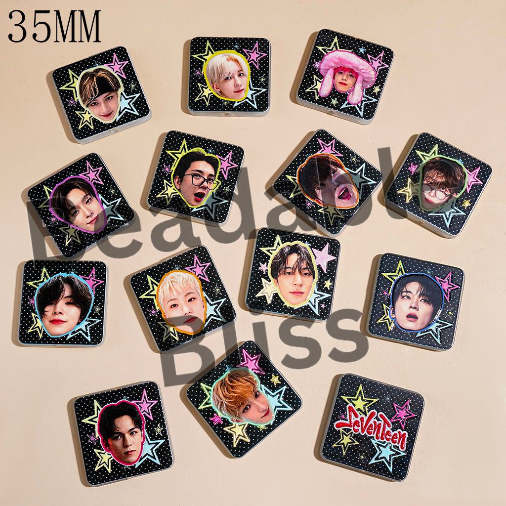 Korea Boy Group Portraits and Star Pattern Acrylic Beads, 35MM, Flat Square Shape, Random Mix