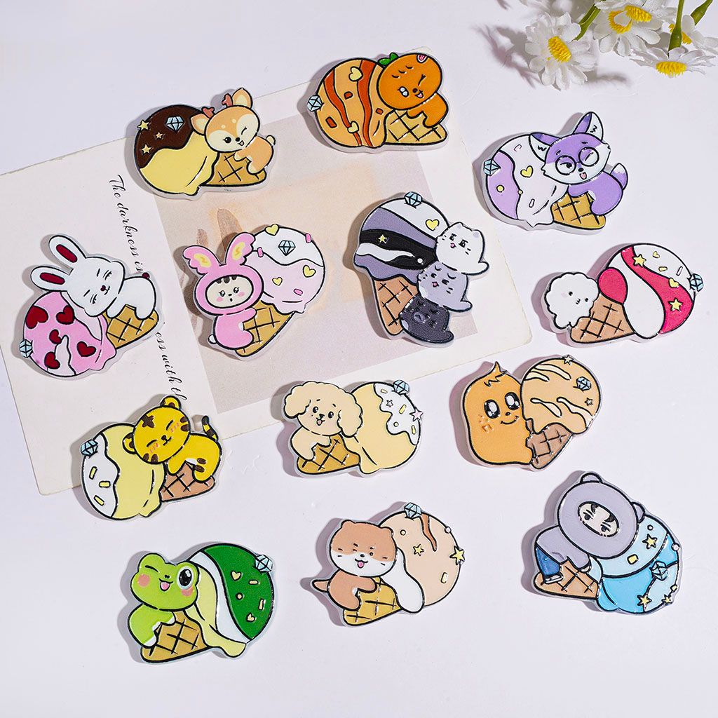 Acrylic Beads Cute Animal Sitting on Various Ice Cream, Random Mix