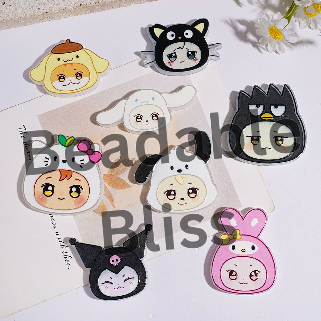 Head Portrait Wearing Adorable Animal Character Hat Acrylic Beads, Random Mix