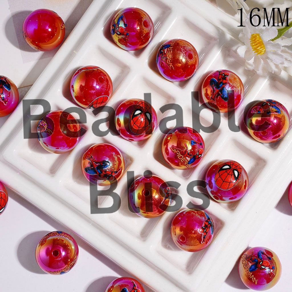 Spider Hero Character in Red Series UV-Coated Acrylic Beads for Bracelets, 16MM Random Mix