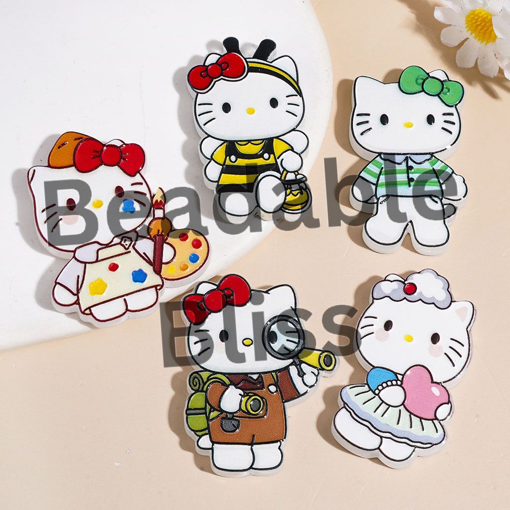 Cute Cat Character Series in Various Costume Acrylic Beads, Random Mix