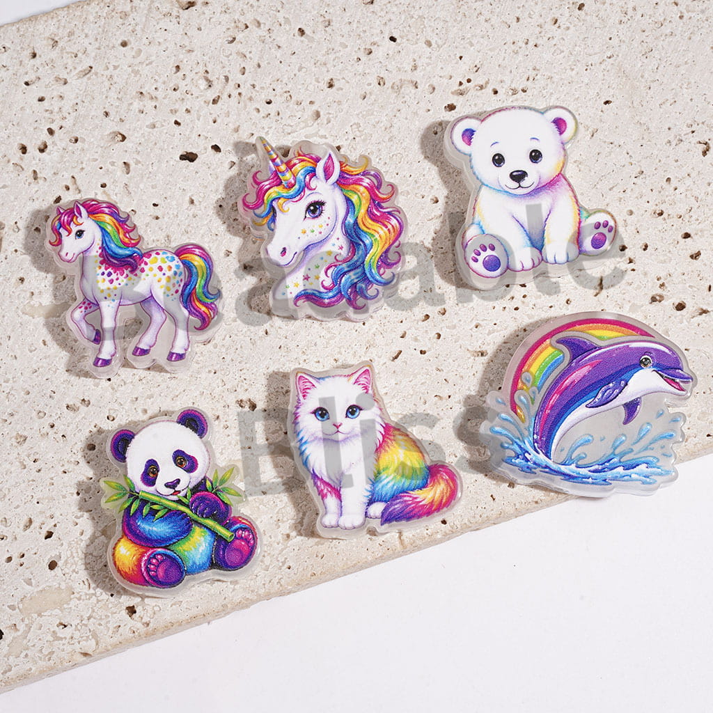 Acrylic Beads Brightly Colored Animal Series, Horse Panda Cat Dolphin Bear, Random Mix