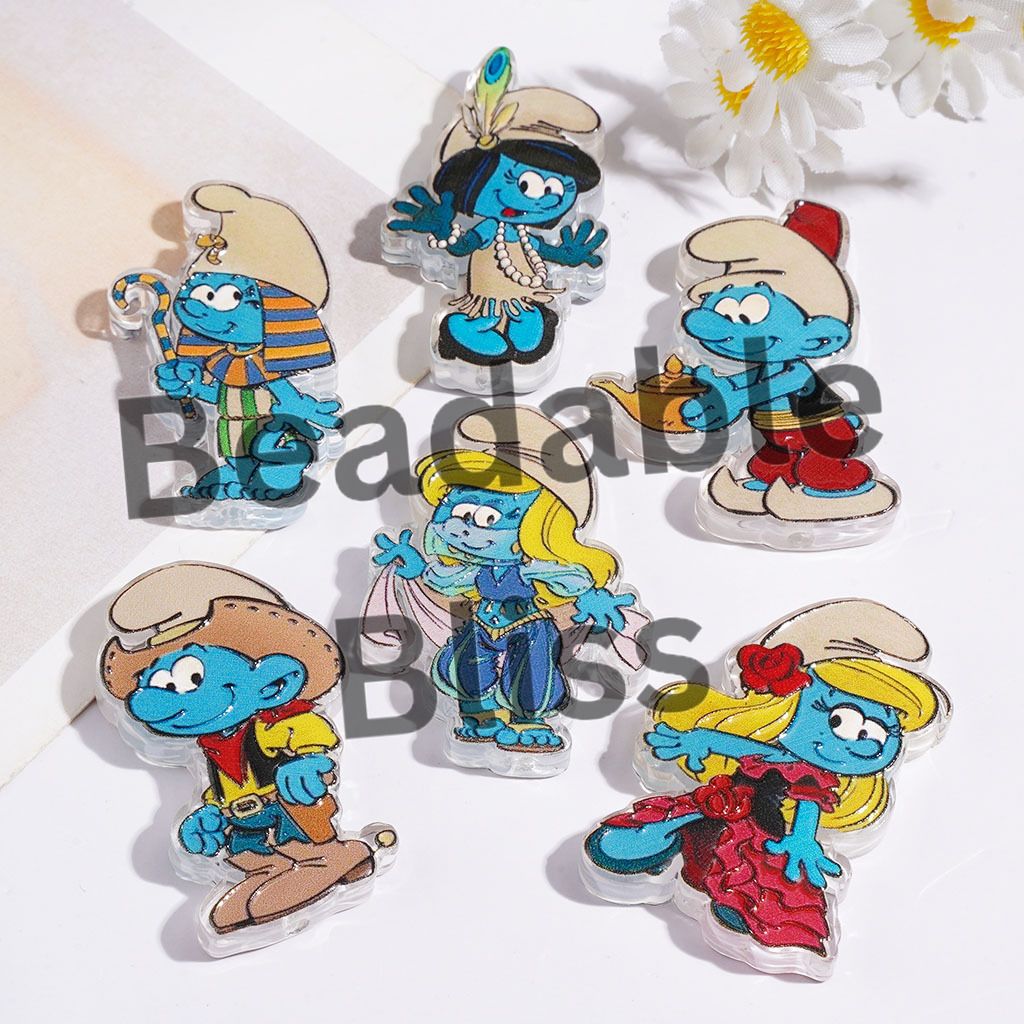 Acrylic Beads Blue Elf Character Series in Various Costume, Semi-Clear, Random Mix