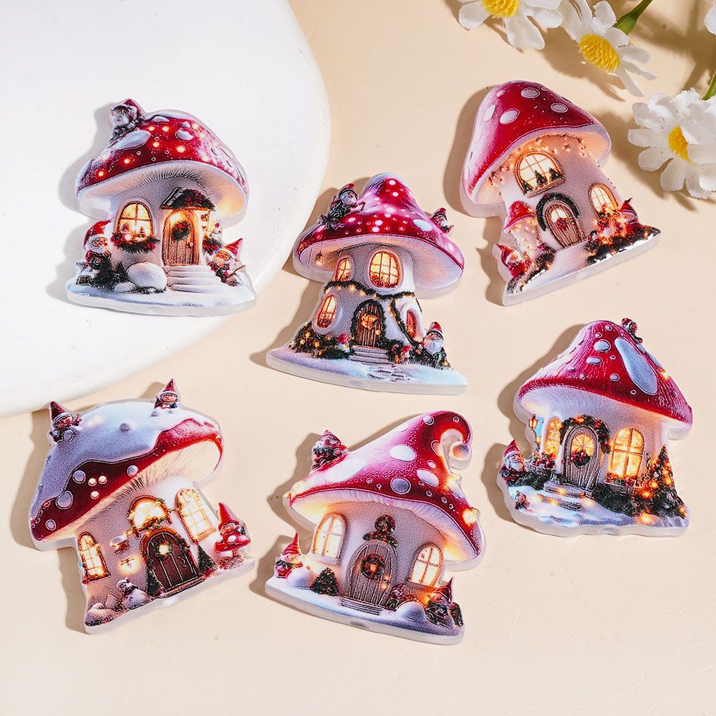 Acrylic Beads Christmas Theme Mushroom House Series, Diverse Style, Random Mix