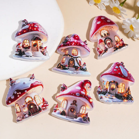 Acrylic Beads Christmas Theme Mushroom House Series, Diverse Style, Random Mix