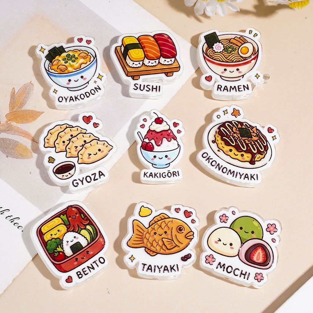Japanese Food Series Oyakodon Sushi Ramen Gyoza Kakigori Okonomiyaki Bento Taiyaki Mochi Dessert Acrylic Beads, Random Mix