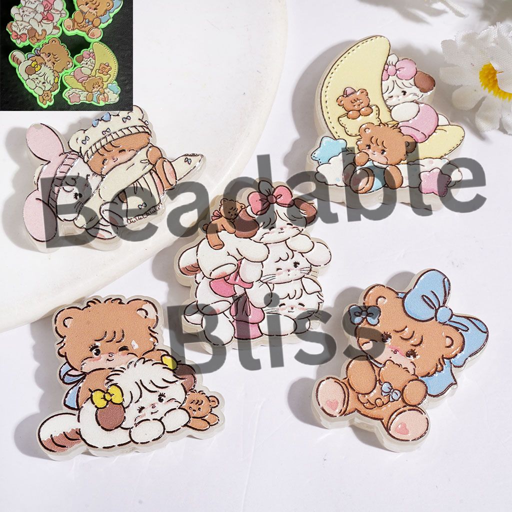 Luminous Acrylic Beads Cartoon Animal Character, Random Mix