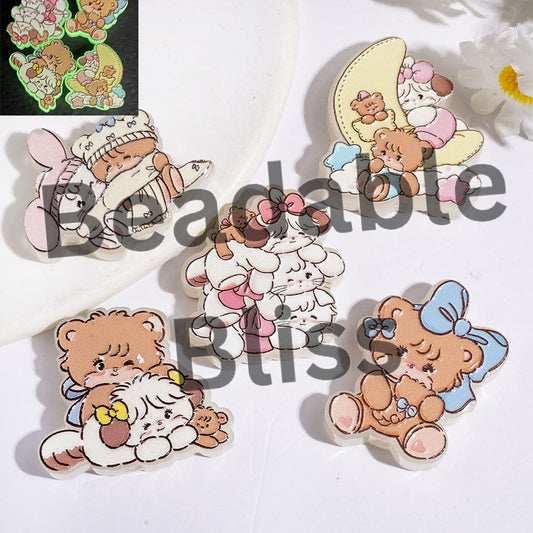 Luminous Acrylic Beads Cartoon Animal Character, Random Mix