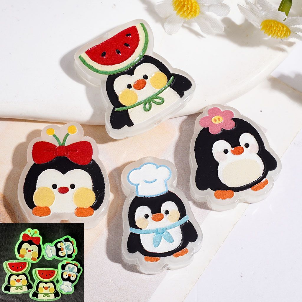 Luminous Cute Penguin Series Wearing Watermelon Flower Bowtie Chef Hat, Random Mix