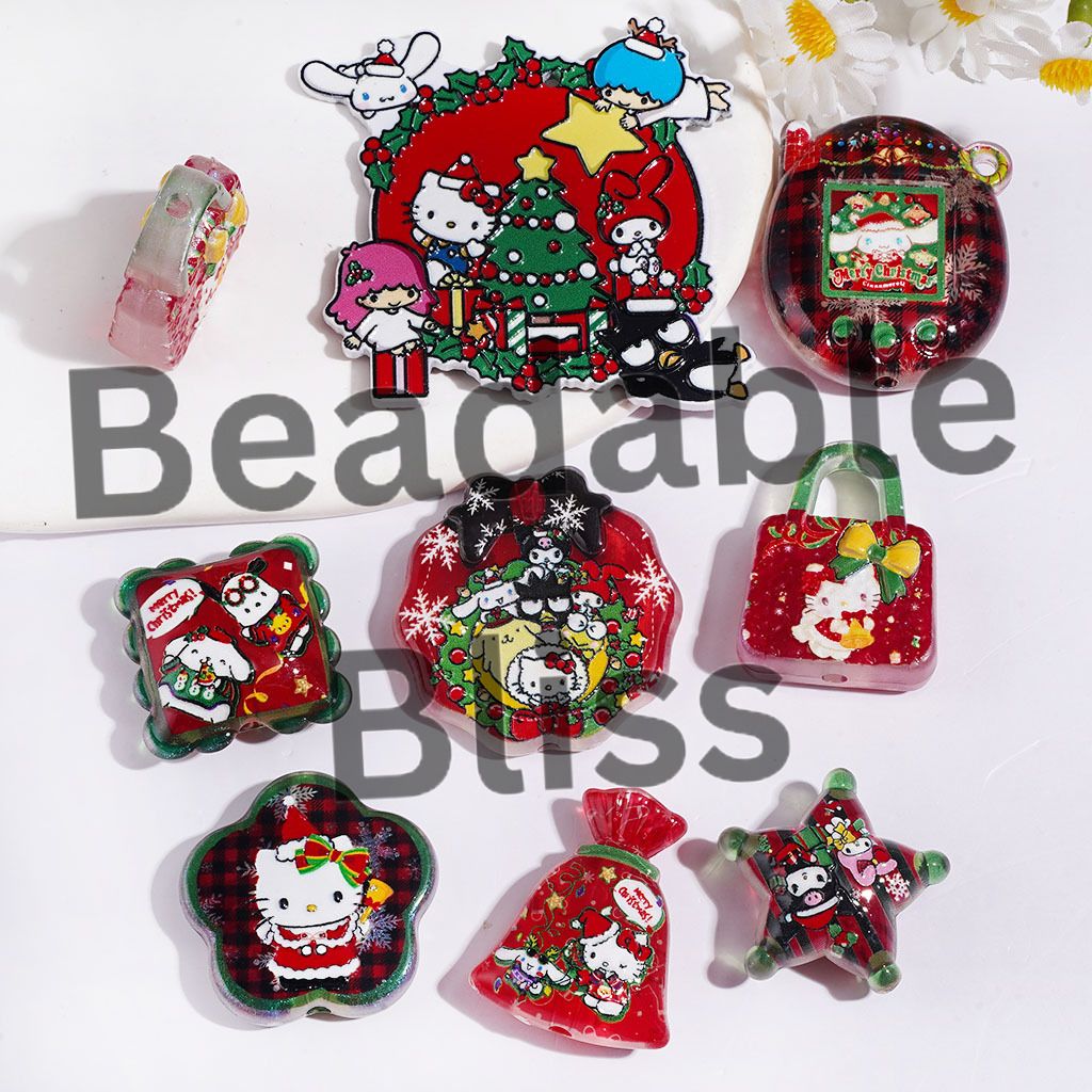 Christmas Theme Adorable Character Acrylic Beads and Pendants, Random Mix