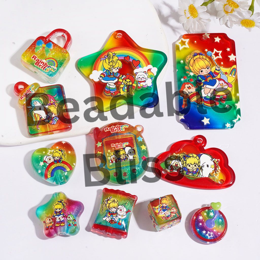 Rainbow Horse and Girl Characters Series Acrylic Beads and Pendants, Random Mix