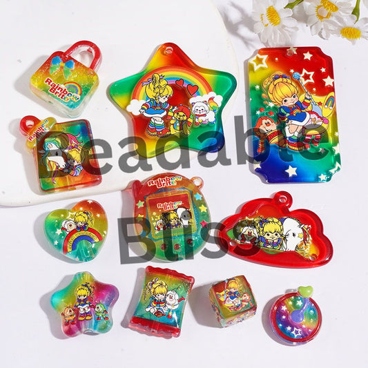 Rainbow Horse and Girl Characters Series Acrylic Beads and Pendants, Random Mix