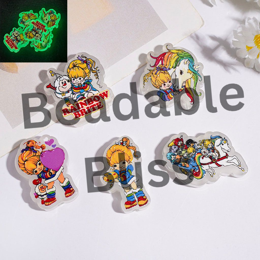Luminous Acrylic Beads Rainbow Horse and Girl Characters Series in Various Types, Random Mix