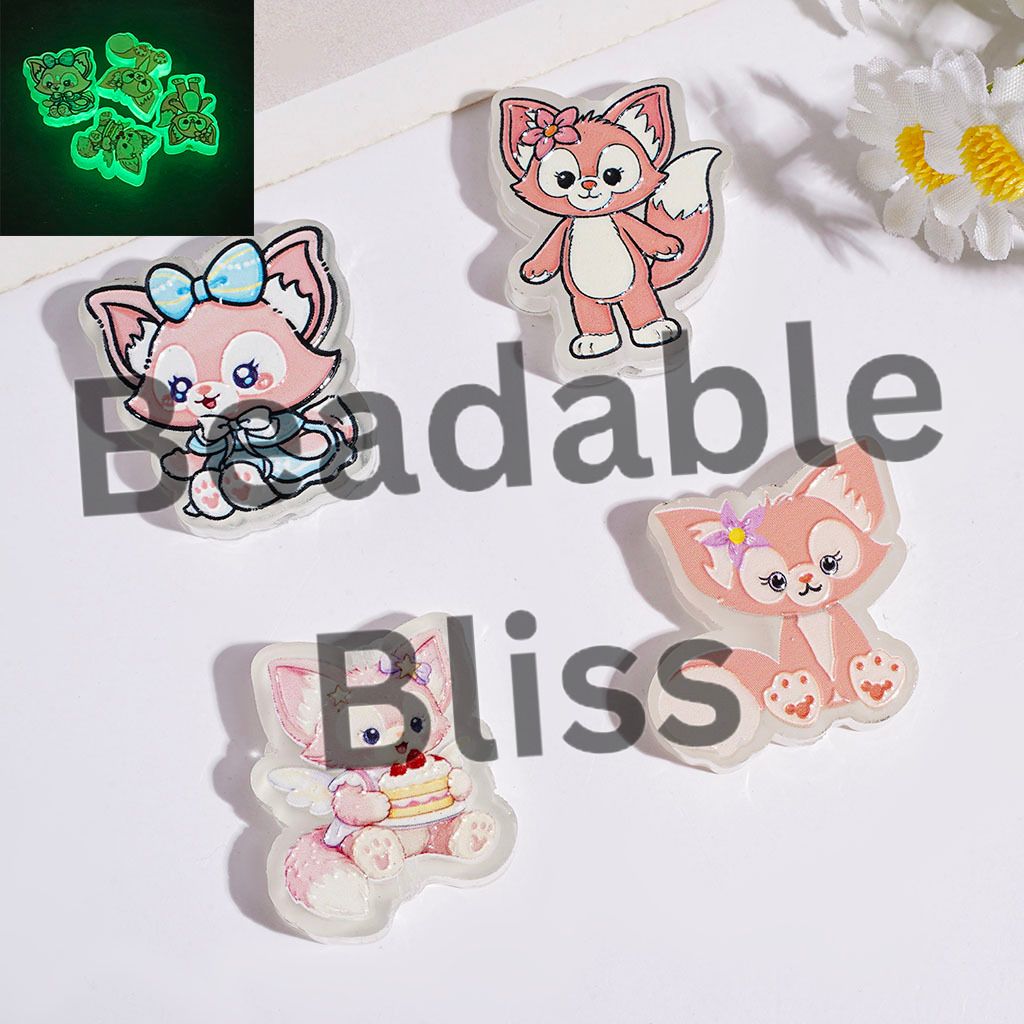 Luminous Acrylic Beads Classic Pink Fox Character Series in Diverse Style, Random Mix