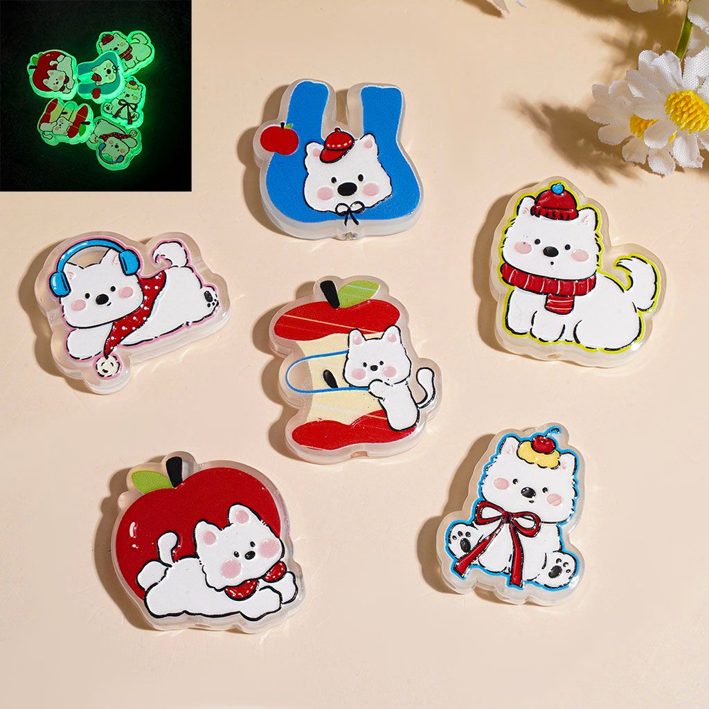 Luminous Acrylic Beads Dog with Apple in Various Style, Random Mix