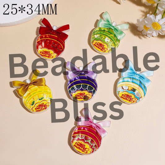 Acrylic Beads Lollipop with Bowtie Fruit Series, 25*34MM Multi-Color Random Mix
