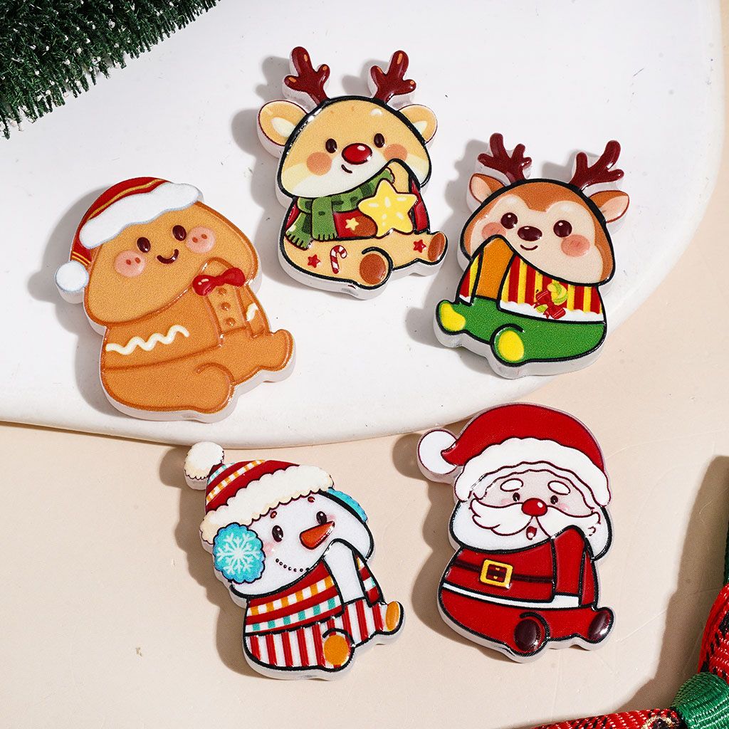Acrylic Beads Christmas Santa Claus Deer Snowman, Man Exclusive Theme, Random Mix