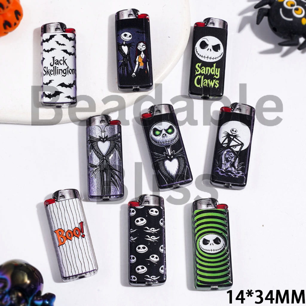 Acrylic Beads Skull Skeleton Couple Character Series, Lighter Shape, 14*34MM Random Mix