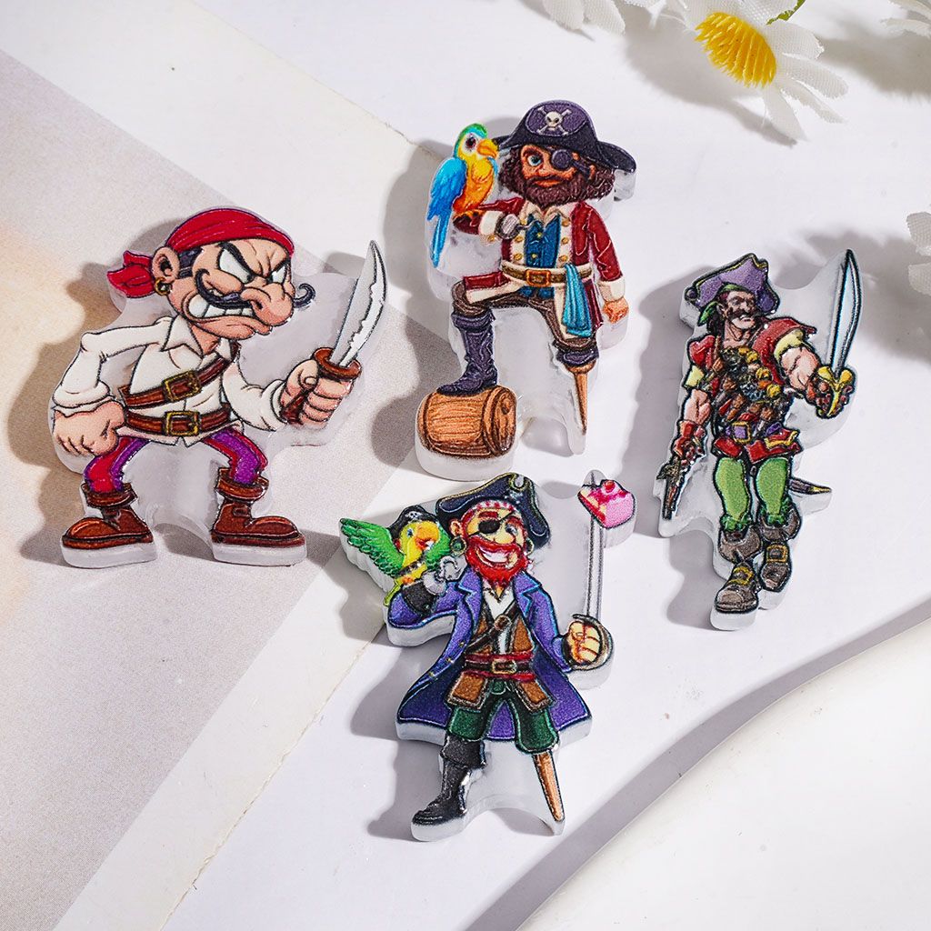 Cartoon Style Pirate with Knife & Parrot & Sword & Peg-Leg Acrylic Beads, Random Mix