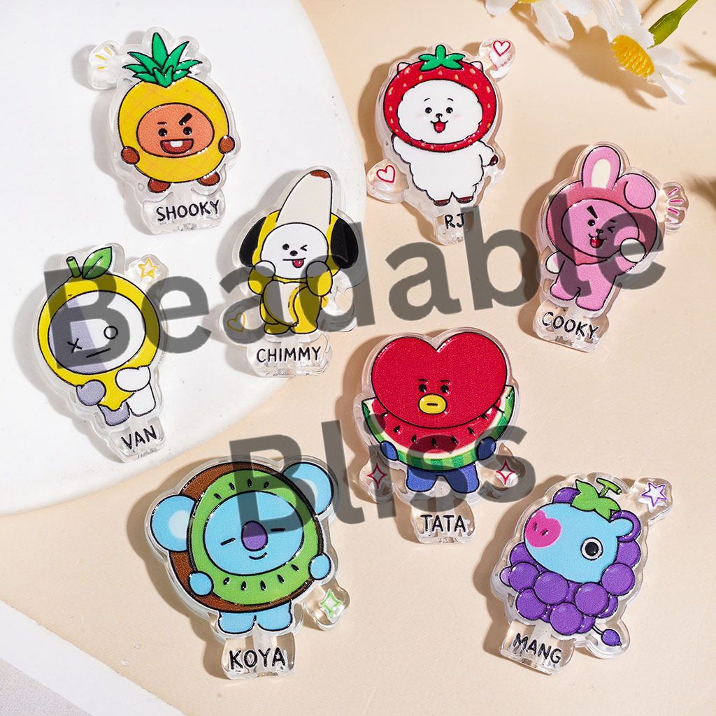 Acrylic Beads Korea Boy Group with Fruit Costume, Cartoon Image Style, Semi-Clear, Random Mix