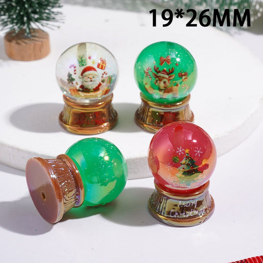 UV-Coated Acrylic Crystal Ball Beads with Santa Claus Reindeer Christmas Tree and Glitter, 19*26MM Multi-Color Random Mix