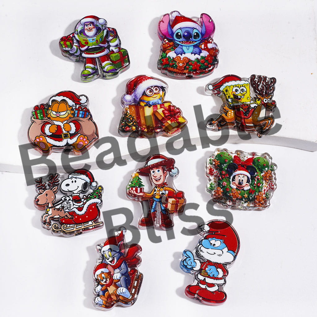 Acrylic Beads with Christmas Theme Cartoon Characters, Random Mix