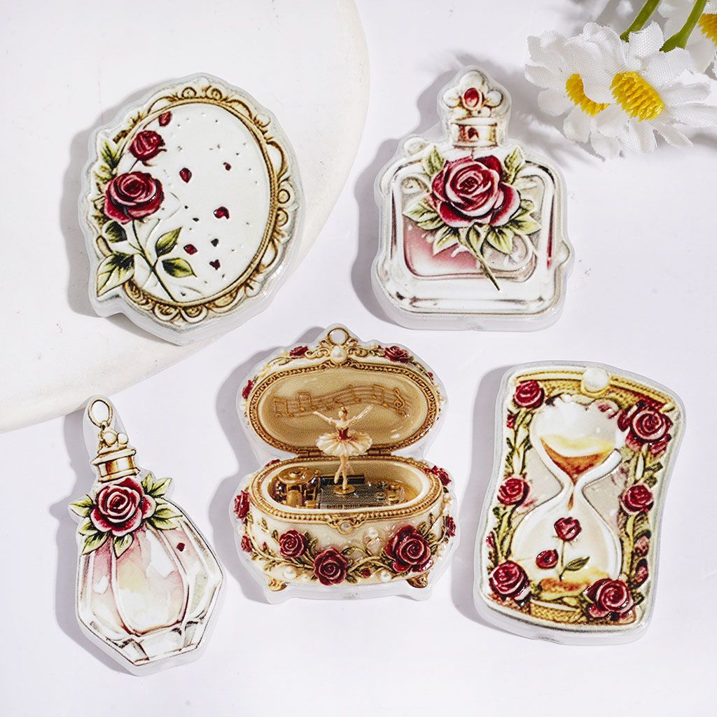 Acrylic Beads with Rose Flower Series Hourglass Perfume Music Box Mirror, Random Mix