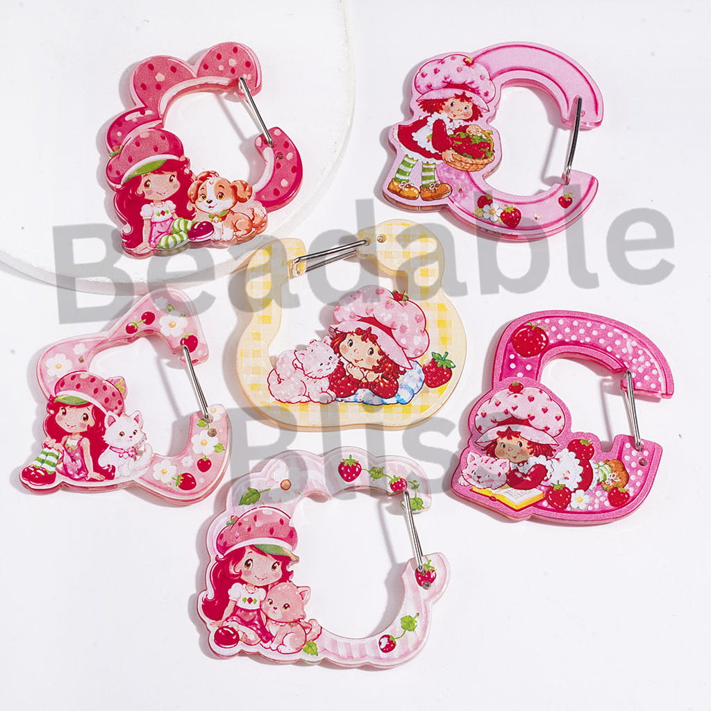 Acrylic Carabiner Clip in Irregular Shape Design, Cute Keychain Hook for Bag & Luggage Tag, Berry Girl Characters Series Key Holder Accessories, Random Mix