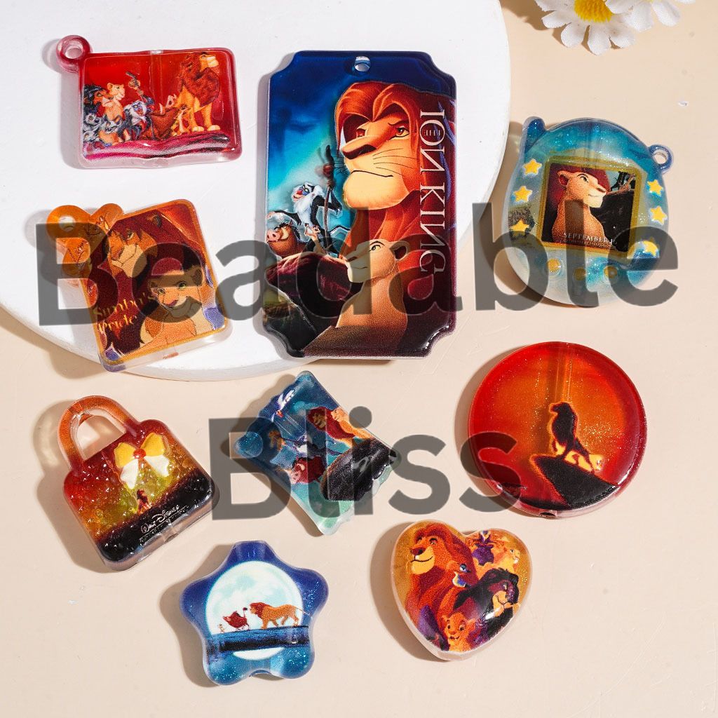 Acrylic Beads and Pendants with Lion Leader in Light Yellow Series, Random Mix