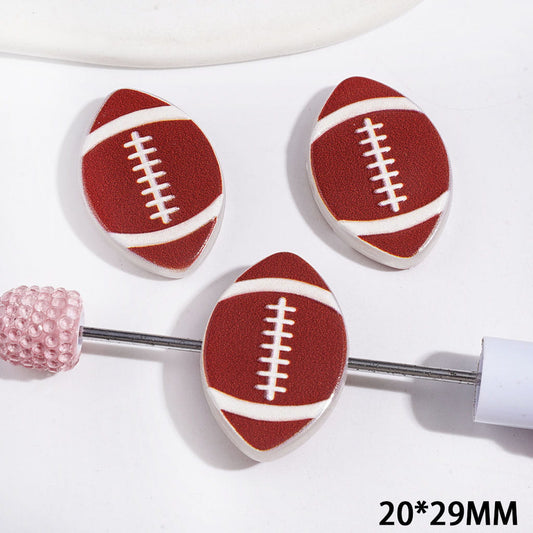American Football in Red Brown Series Acrylic Beads, Oval Shape, 20*29MM