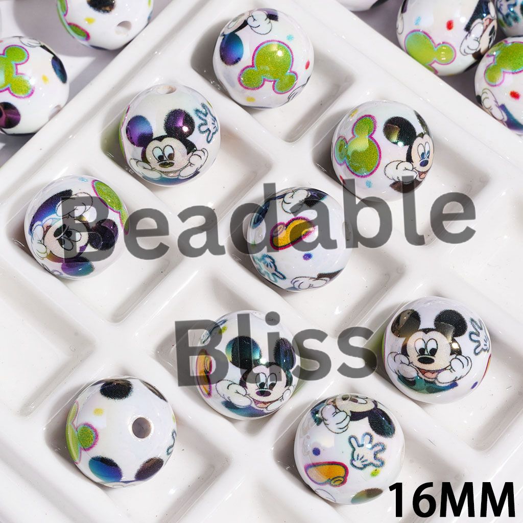UV-Coated Acrylic Beads for Bracelets Classic Animal Character Mouse and Shoes Hand Head, 16MM Random Mix