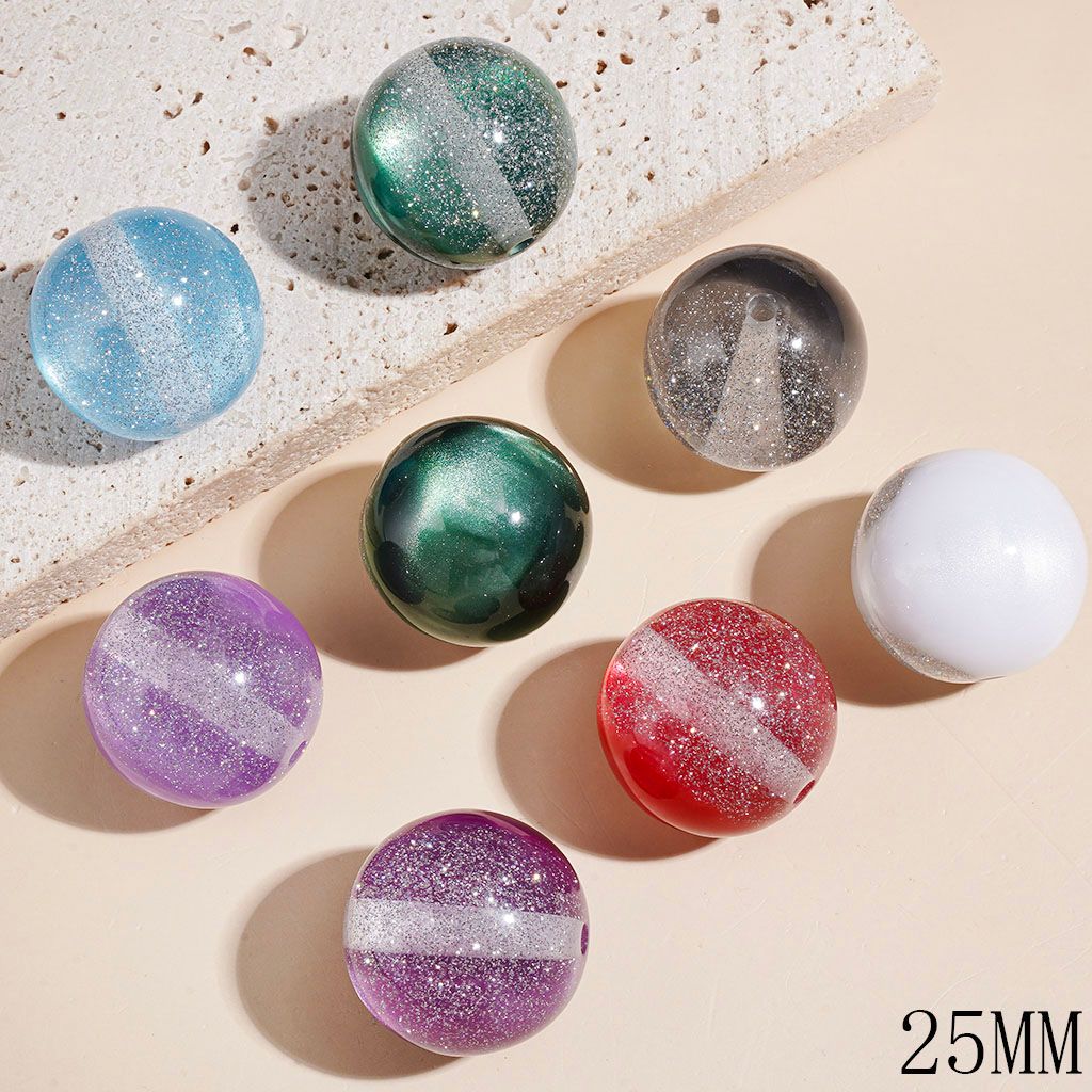 Acrylic Beads for Bracelets with Cat Eye Style and Glitter in Double Colors, 25MM Multi-Color Random Mix