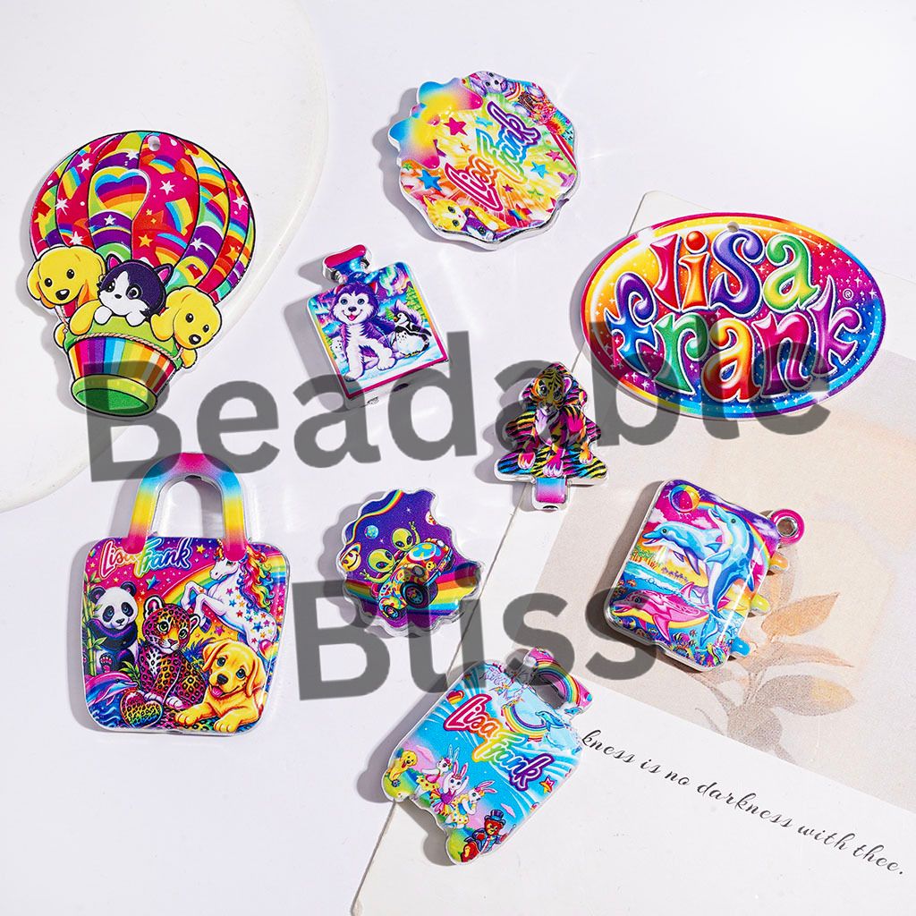 Cartoon Animal Characters in Rainbow Series Acrylic Beads and Pendants, Random Mix