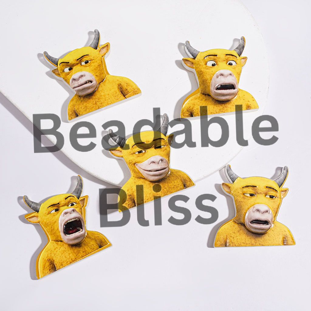 Yellow Cow with Diverse Expression Acrylic Beads, Random Mix