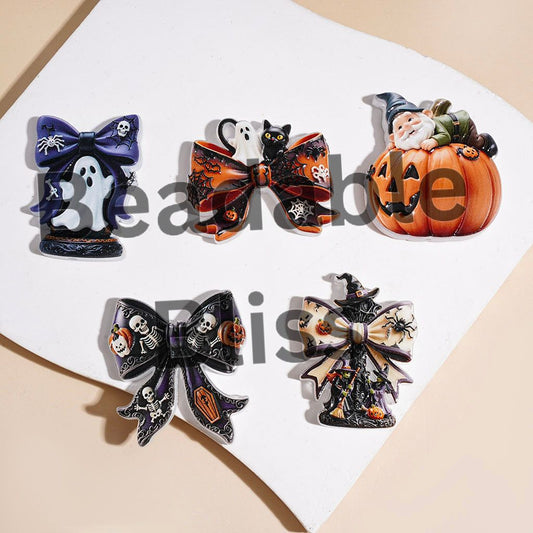 Acrylic Beads with Bowtie Ghost Elves Horror Pumpkin Witch Spider Cat, Random Mix