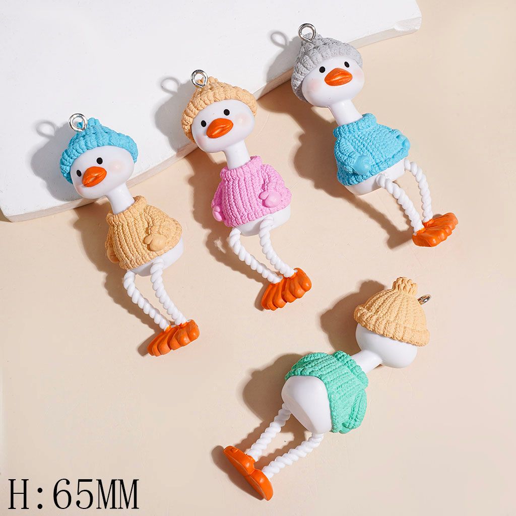 Duck Wearing Knit Sweater and Hat Acrylic Pendants, Height 65MM Multi-Color Random Mix
