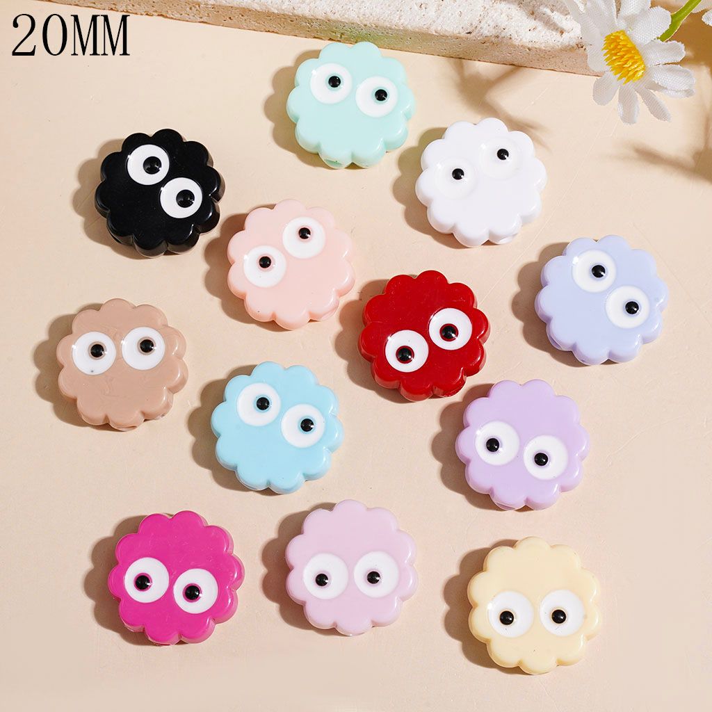 Acrylic Beads Cookies with Big Eyes, Wavy Edged Round Shape, 20MM Multi-Color Random Mix