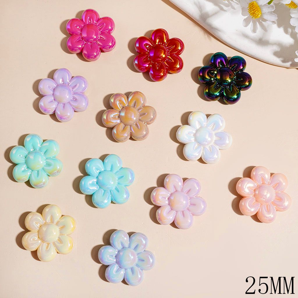 UV-Coated Acrylic Beads with Six-Petaled Flower in Dark Colored Series, 25MM Multi-Color Random Mix