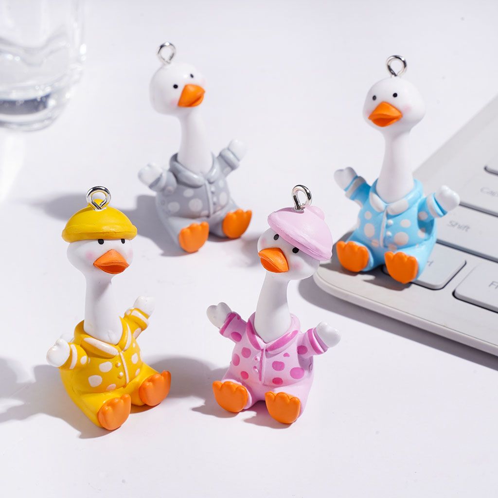 Acrylic Pendants White Goose with Diverse Colors Pajamas, Height 49MM, Random Mix