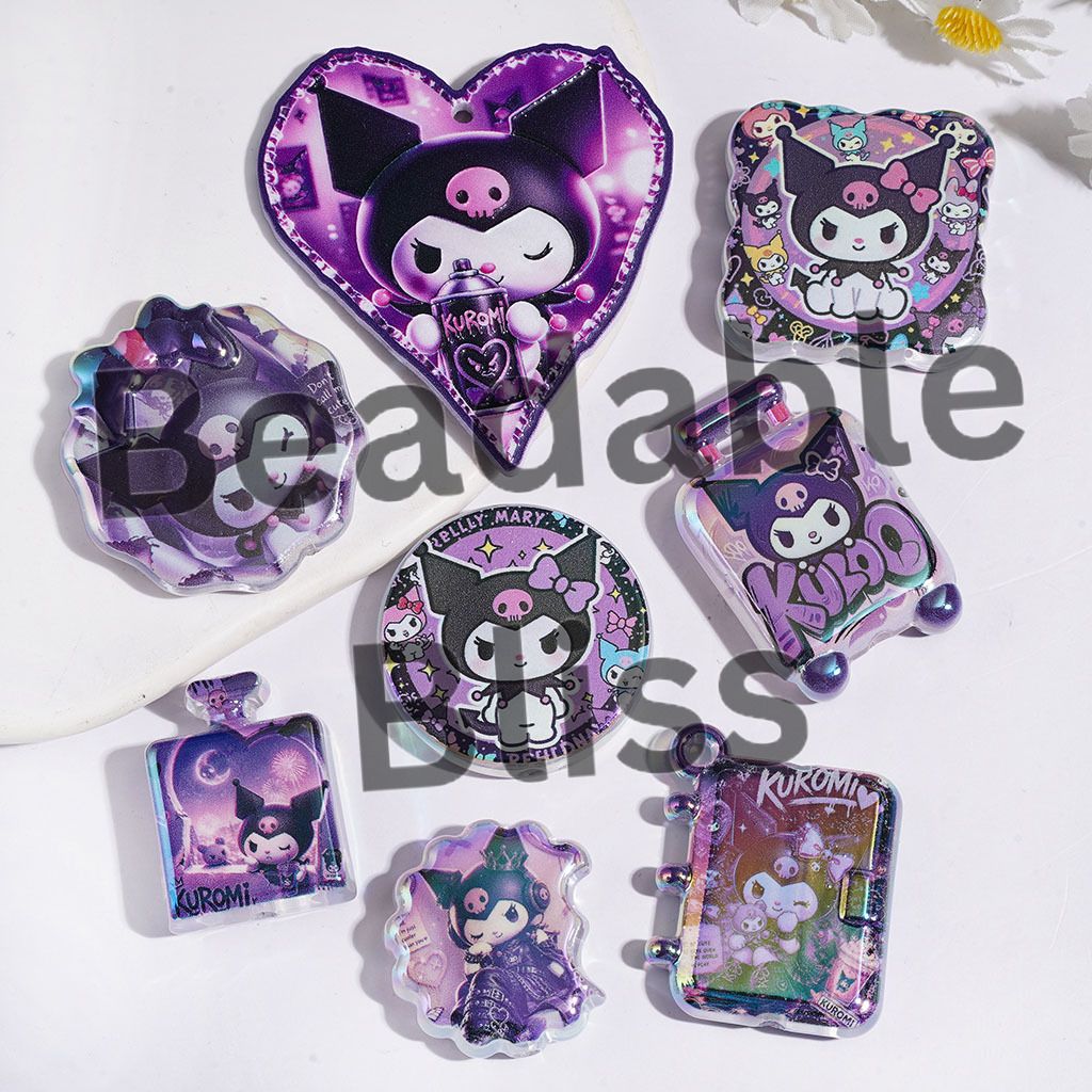 UV-Coated Acrylic Beads and Pendants Evil Girl Character, Halloween Theme, Random Mix