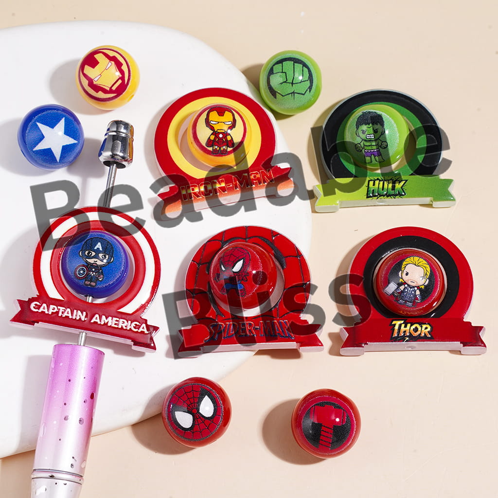 Strong Superhero Character Collection Set Acrylic Beads, Name Tag Frame and Round Beads, Random Mix