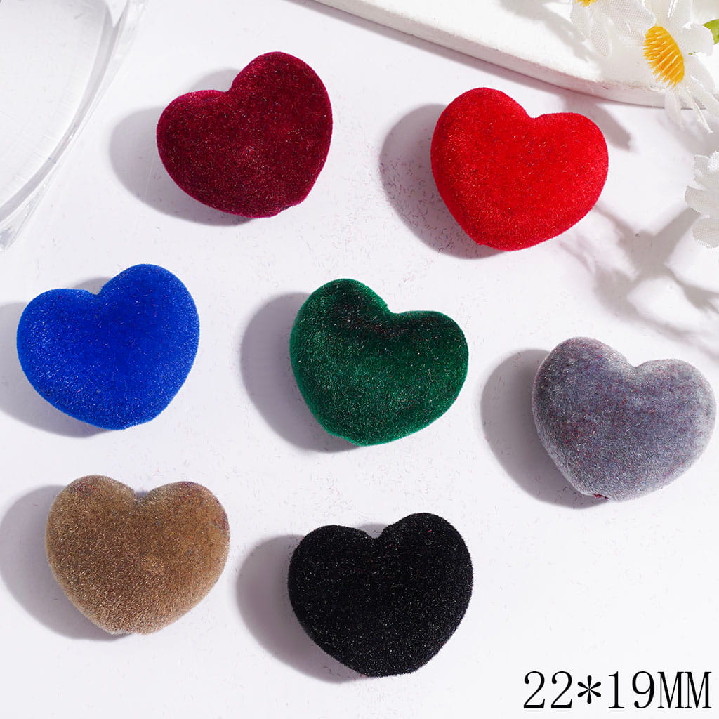 Acrylic Beads Flocked Fluffy Heart in Dark Color, 22*19MM, Multi-Color Random Mix