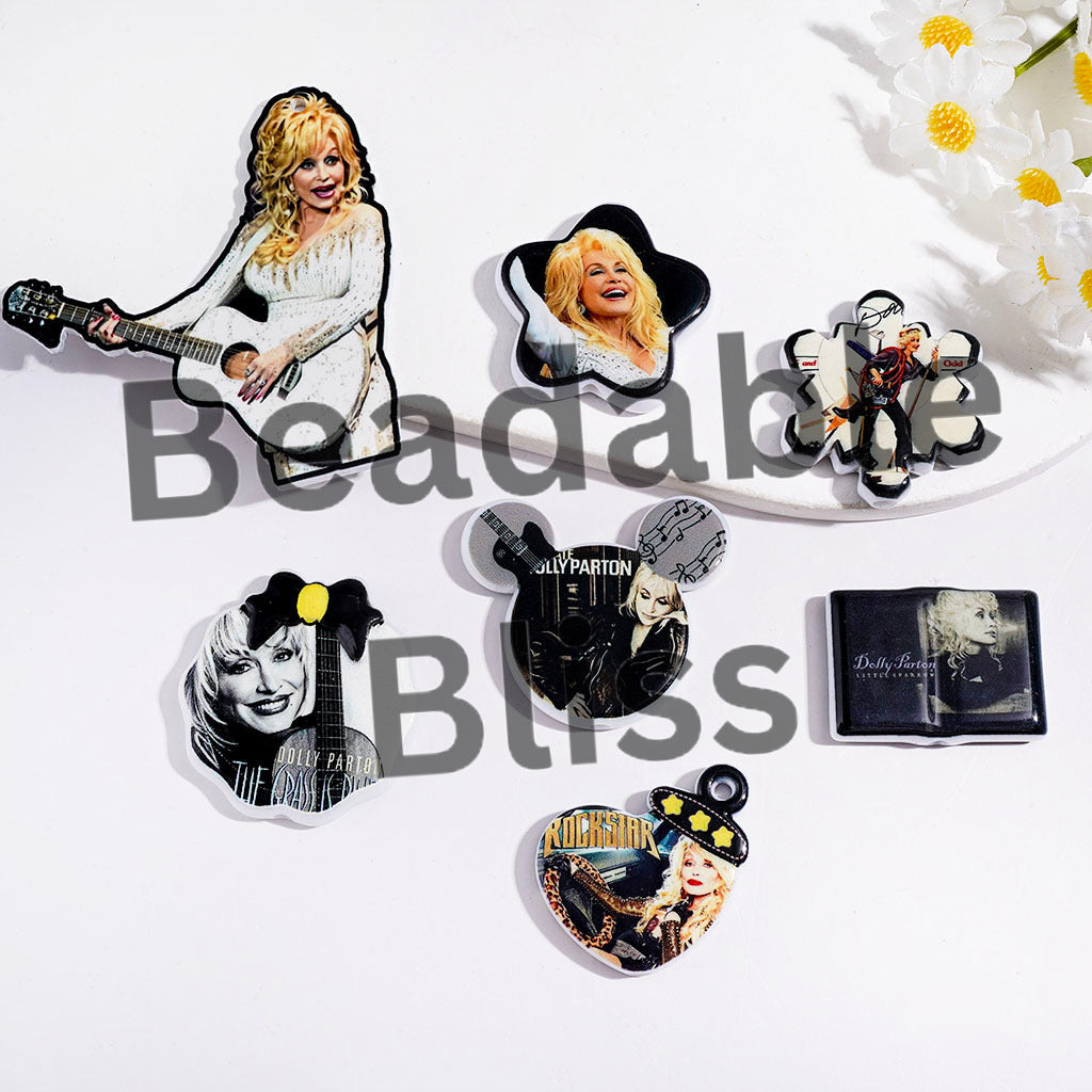 American Countryside Singer Character Acrylic Beads and Pendants, Black White Series, Random Mix