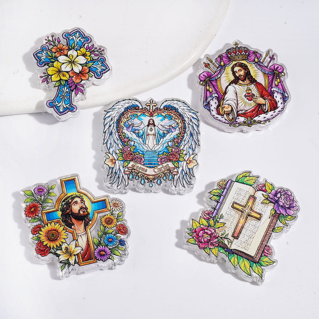 Christianity Theme Jesus Cross Bible with Flower Acrylic Beads, Random Mix